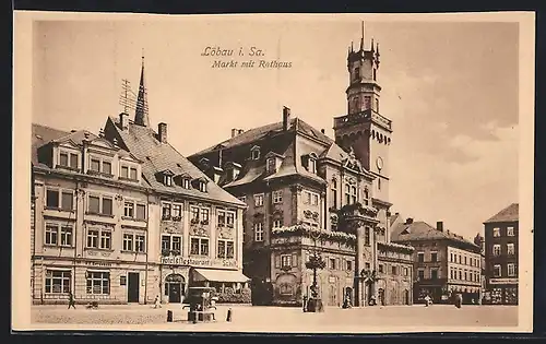 AK Löbau i. Sa., Markt mit Rathaus