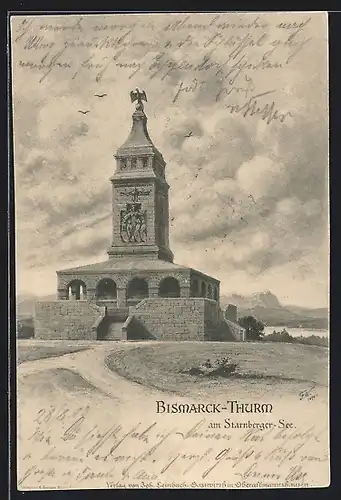 AK Starnberg, Bismarck-Thurm mit Seeblick