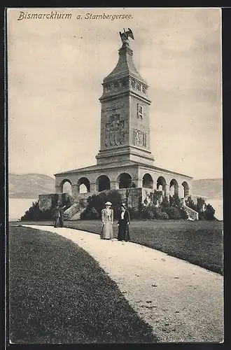 AK Starnberg /Starnberger See, Der Bismarckturm mit Besuchern