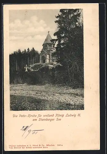 AK Berg /Starnberger See, Die Votiv-Kirche für weiland König Ludwig II. am Starnberger See