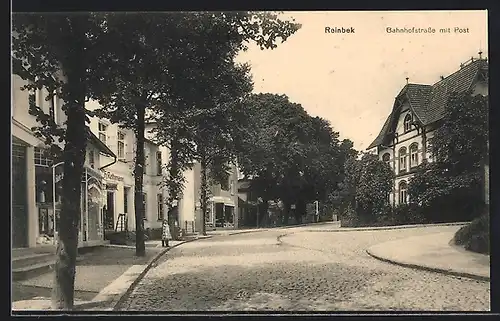 AK Reinbek, Bahnhofstrasse mit Post