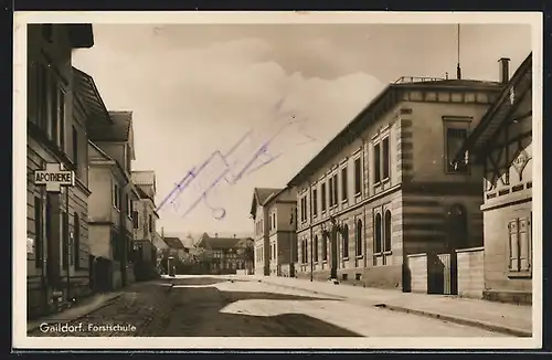 AK Gaildorf, Strassenpartie mit Forstschule und Apotheke