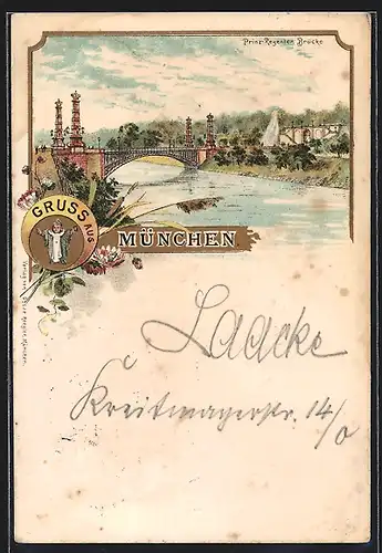 Lithographie München, Prinz-Regenten-Brücke