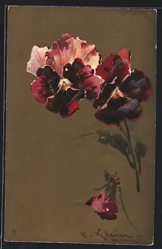 Präge-Künstler-AK Catharina Klein: Rote Blumen in voller Pracht