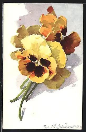 Künstler-AK Catharina Klein: Gelbe Stiefmütterchen