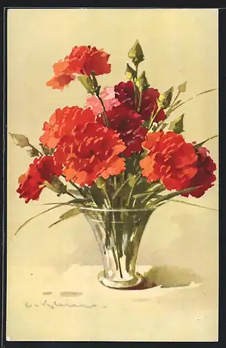 Künstler-AK Catharina Klein: Eine Vase voller roter Blumen