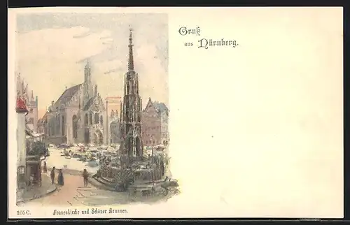 AK Nürnberg, Frauenkirche und Schöner Brunnen