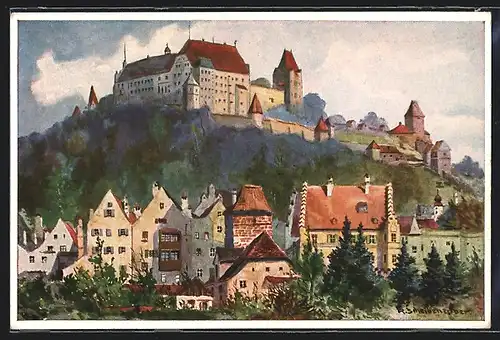 AK Landshut, Blick auf Burg Trausnitz