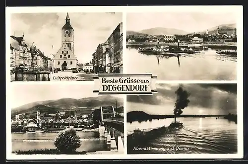 AK Deggendorf, Ortsansicht, Luitpoldplatz, Abendstimmung a. d. Donau