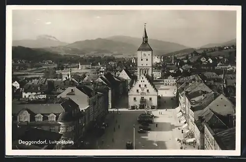 AK Deggendorf, Luitpoldplatz mit Umgebung aus der Vogelschau