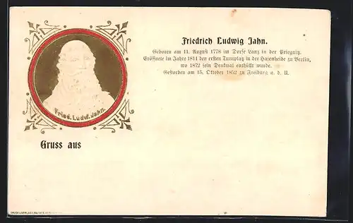 Präge-AK Friedrich Ludwig Jahn im roten Rahmen
