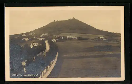 AK Görlitz, Landeskrone, von der Landstrasse gesehen