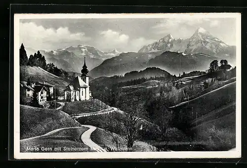 AK Maria Gern, Ortsansicht mit Steinernem Meer und Watzmann