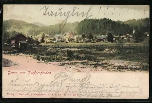 AK Kiefersfelden, Ortsansicht mit Bergblick