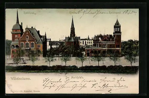 AK Wilhelmshaven, Marktplatz m. Kirche, Rathaus & Reichspost