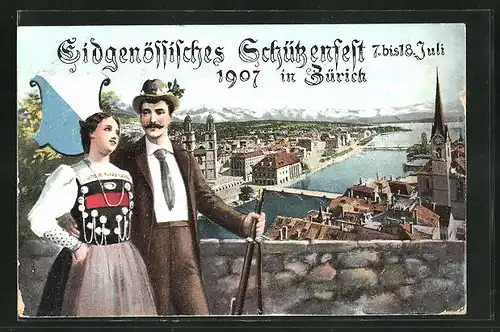 AK Zürich, Eidgenössisches Schützenfest 1907, Teilansicht der Stadt