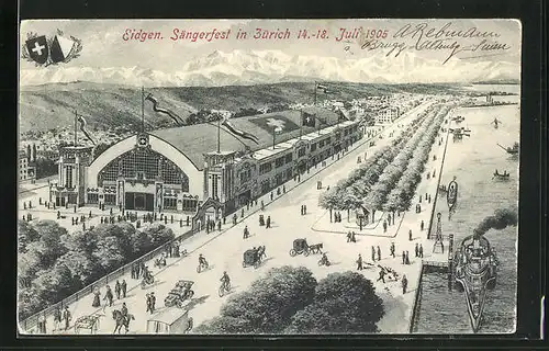 AK Zürich, Eidgenössisches Sängerfest 1905, Festhalle aus der Vogelschau