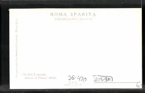 Künstler-AK Fr. Rösler unsign.: Roma, Via della Longaretta, Ingresso al Palazzo Mattei