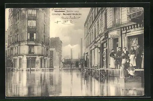 AK Clichy, Inondations Janvier 1910, Rue de l`Abreuvoir, Hochwasser