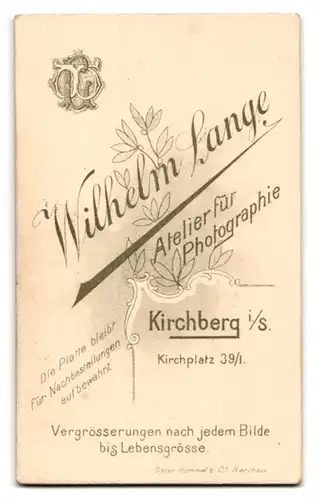 Fotografie Wilhelm Lange, Kirchberg i / S., Portrait junger Mann im Anzug mit Krawatte