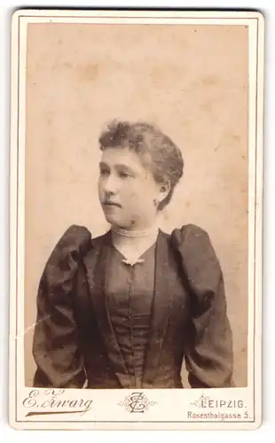 Fotografie E. Zwarg, Leipzig, Portrait junge Dame im eleganten Kleid mit Halskette