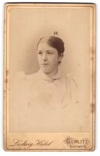 Fotografie Ludwig Habel, Görlitz, Portrait hübsch gekleidete Dame mit Kragenbrosche