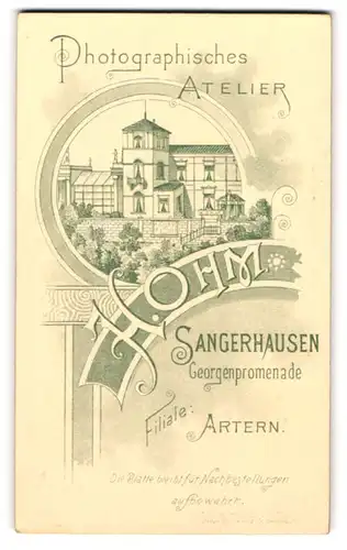 Fotografie H. Ohm, Sangerhausen, rückseitige Ansicht Sangerhausen, Atelier, vorderseitig Portrait