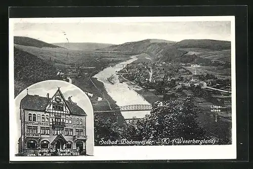 AK Bodenwerder / Weserbergland, Totalansicht mit Weser aus der Vogelschau, Hotel zur Traube