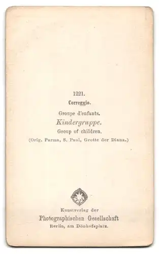 Fotografie Photogr. Gesellschaft, Berlin, Kindergruppe aus der Grotte der Diana in Parma, nach Correggio