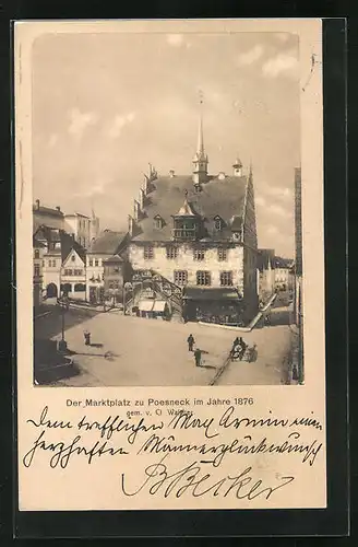 AK Poessneck, Ansicht des Marktplatzes im Jahre 1876