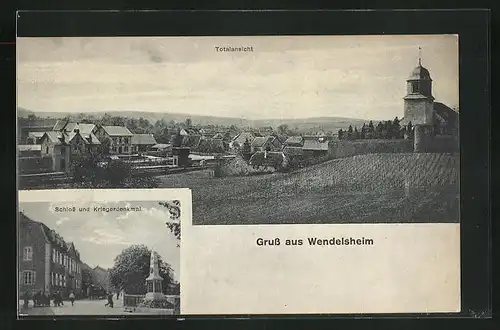 AK Wendelsheim, Totalansicht, Schloss und Kriegerdenkmal