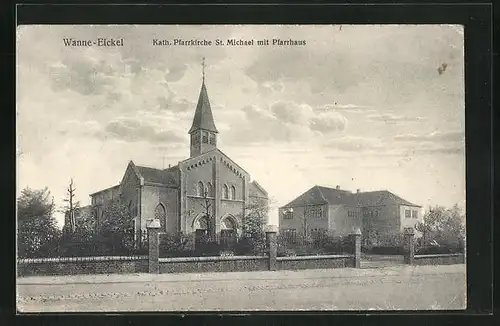 AK Wanne-Eickel, Kath. Pfarrkirche St. Michael mit Pfarrhaus