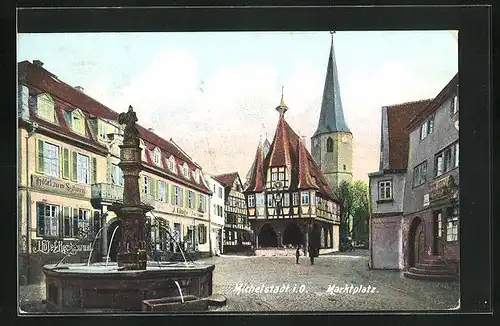 AK Michelstadt i. O., Marktplatz mit Brunnen