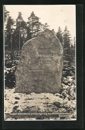 AK Weissenstadt, Goepel-Gedenkstein am Übungshang des Wintersportvereins