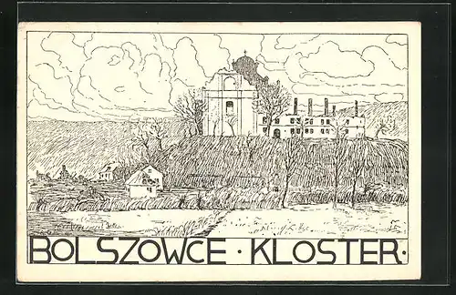 Künstler-AK Bolszowce, Blick auf das Kloster