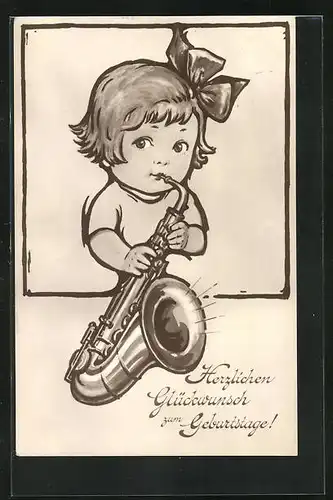 AK Glückwunsch zum Geburtstage!, Kleine Saxofonistin