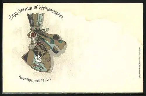 AK Weihenstephan, Corps Germania, Ritterhelm und Studentenwappen