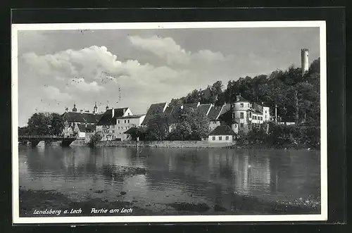 AK Landsberg am Lech, Blick über den Fluss auf den Ort