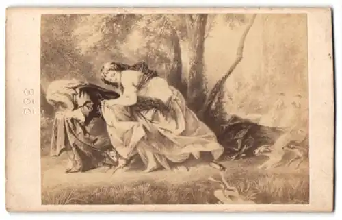 Fotografie Gemälde von unbekanntem Künstler, Szene mit Mädchen im Wald