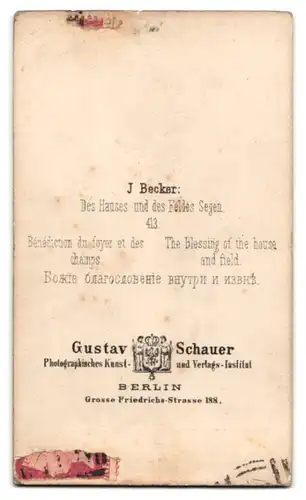Fotografie Gustav Schauer, Berlin, Des Hauses und des Feldes Segen, nach Gemälde von J. Becker