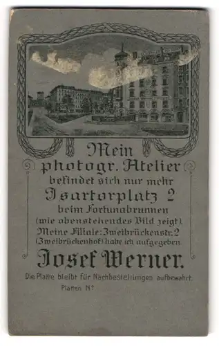 Fotografie Josef Werner, München, Ansicht München, Foto-Atelier am Isarthorplatz 2, Rückseitig Portrait-Foto