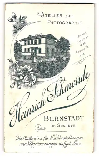Fotografie Heinrich Schmorrde, Bernstadt, Ansicht Bernstadt / Sachsen, Foto-Atelier und Geschäftshaus