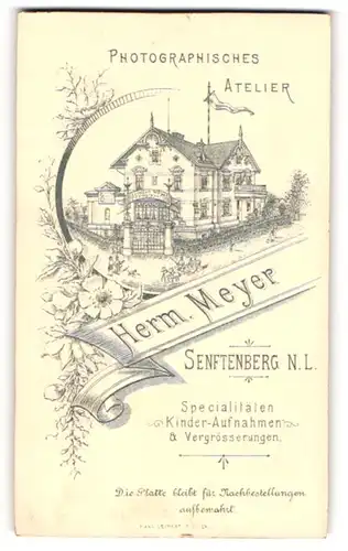 Fotografie Herm. Meyer, Senftenberg, Ansicht Senftenberg, Foto-Atelier, Geschäftshaus Promenade 2, Rückseitig Portrait