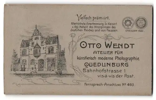Fotografie Otto Wendt, Quedlinburg, Ansicht Quedlinburg, Foto-Atelier & Geschäftshaus Bahnhofstrasse 1