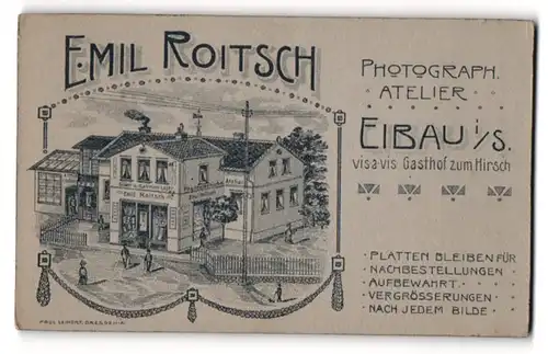 Fotografie Emil Roitsch, Eibau, Ansicht Eibau i. S., Foto-Atelier vis-a-vis Gasthof zum Hirsch