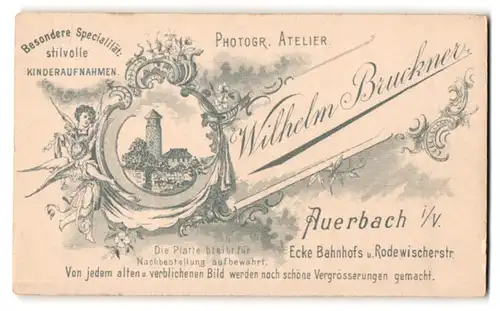 Fotografie Wilhelm Bruckner, Auerbach, Ansicht Auerbach i. V., Festungsturm und Engel