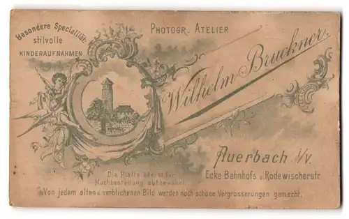 Fotografie Wilhelm Bruckner, Auerbach, Ansicht Auerbach i. V., Festungsturm & Engel