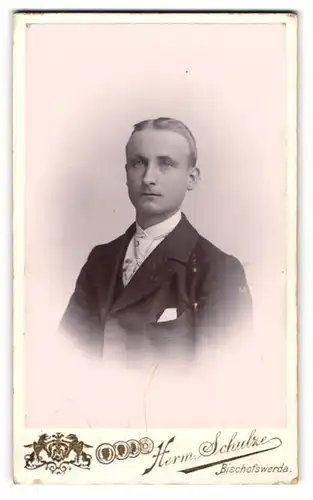 Fotografie Herm. Schulze, Bischofswerda, Portrait junger Mann im Anzug mit Krawatte