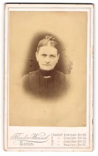 Fotografie Theodor Wenzel, Berlin, Portrait bürgerliche Dame mit hochgestecktem Haar