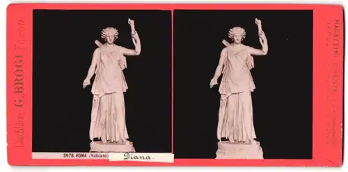 Stereo-Fotografie G. Brogi, Firenze, Ansicht Roma / Vaticano, Statue der Diana